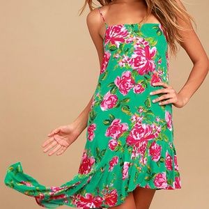 GARDEN MINT GREEN FLORAL PRINT MIDI DRESS